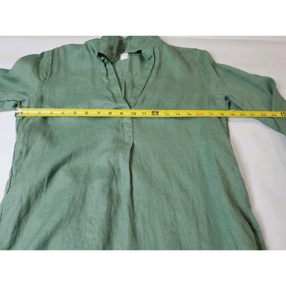 Gap Womens XS Boyfriend Tunic Top 100% Linen Popover Green Long Sleeve - Picture 12 of 12